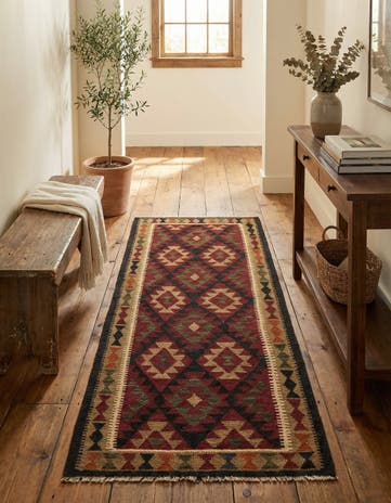 3' 3 x 6' 5 Hand Woven Kilim Maymana Wool Runner Rug