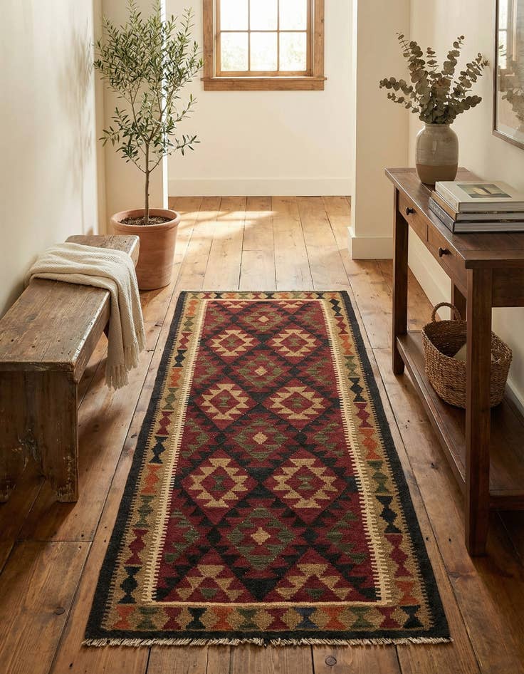 Detail image of 3' 3 x 6' 5  Hand Woven Kilim Maymana Wool Runner Rug