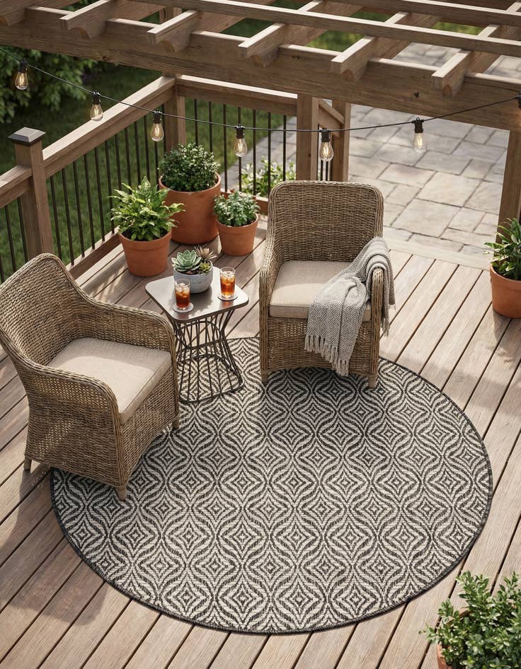 Detail image of  4' x 4'  Washable Lattice Indoor / Outdoor Round Rug