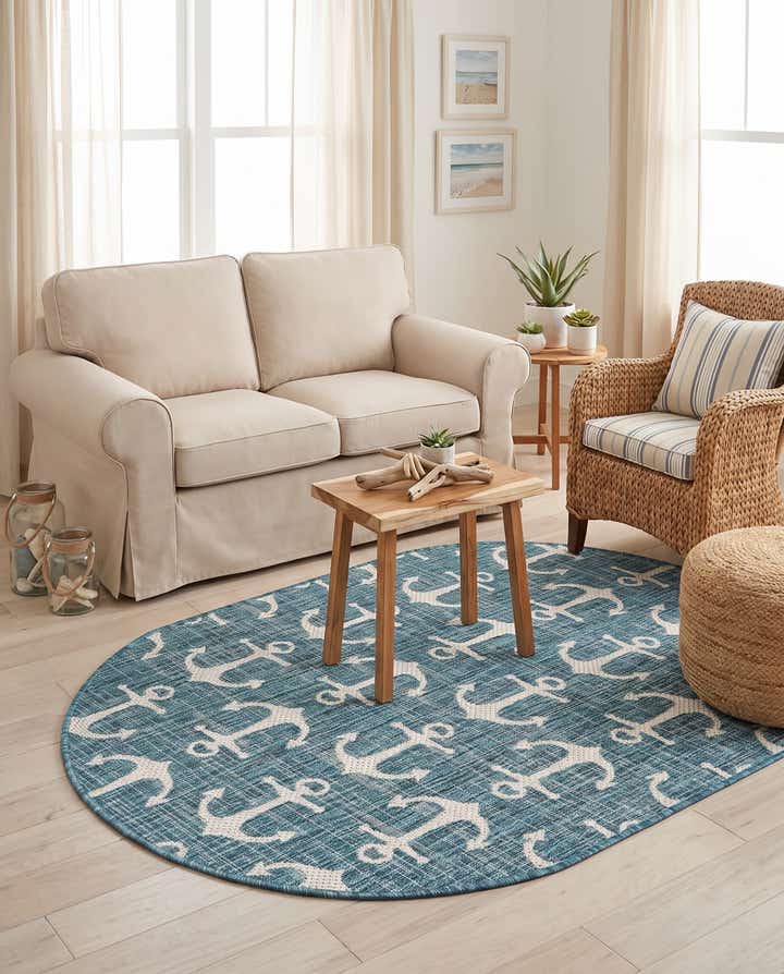 95cm x 160cm Facile à nettoyer Coastal Tapis Intérieur / Extérieur Ovale