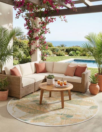 Ivory Easy-Clean Baja Indoor / Outdoor Round Rug