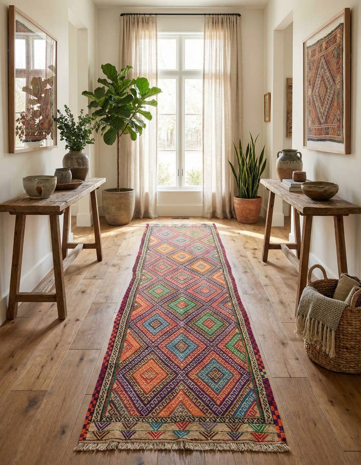 Detail image of  2' x 9' 9  Hand Knotted Kilim Fars Persian Wool Runner Rug