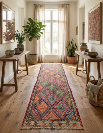 2' x 9' 9 Hand Knotted Kilim Fars Persian Wool Runner Rug