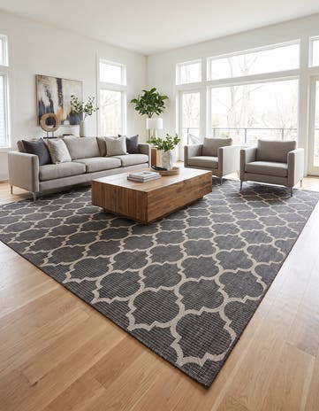 Black Easy-Clean Lattice Indoor / Outdoor Square Rug