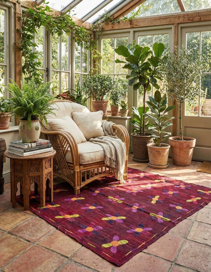 Detail image of 5' 4 x 6' Hand Woven Kilim Suzani Wool Square Rug
