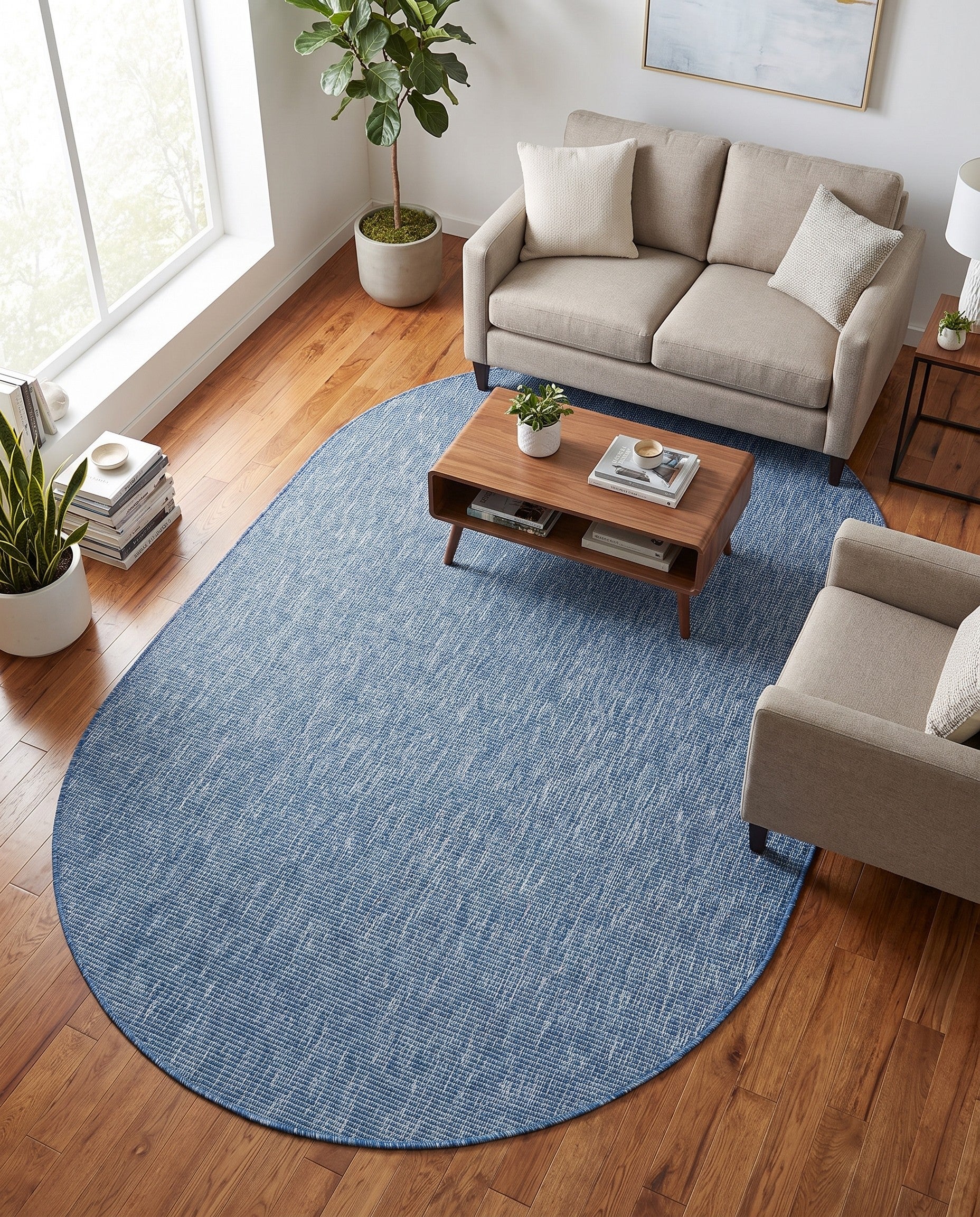 5' 3 x 8' Easy-Clean Solid Indoor / Outdoor Oval Rug
