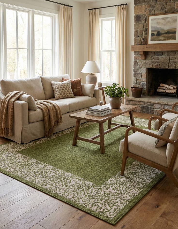 Detail image of 7' 10 x 11'  Washable Border Indoor / Outdoor Rug