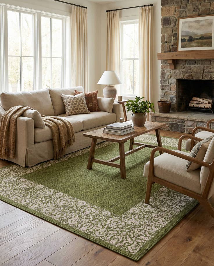 Detail image of 7' 10 x 11' Easy-Clean Border Indoor / Outdoor Rug