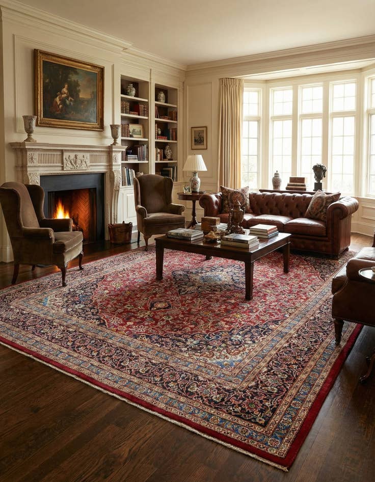 Detail image of  9' 9 x 12' 7  Hand Knotted Mashad Persian Wool Rug