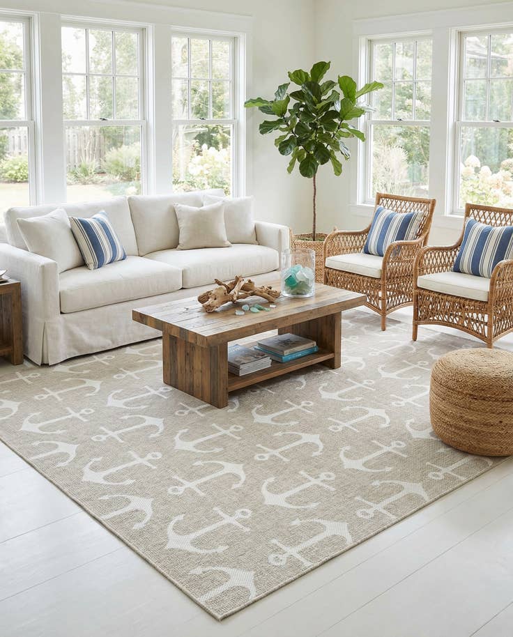 Detail image of 10' x 10' Easy-Clean Coastal Indoor / Outdoor Square Rug
