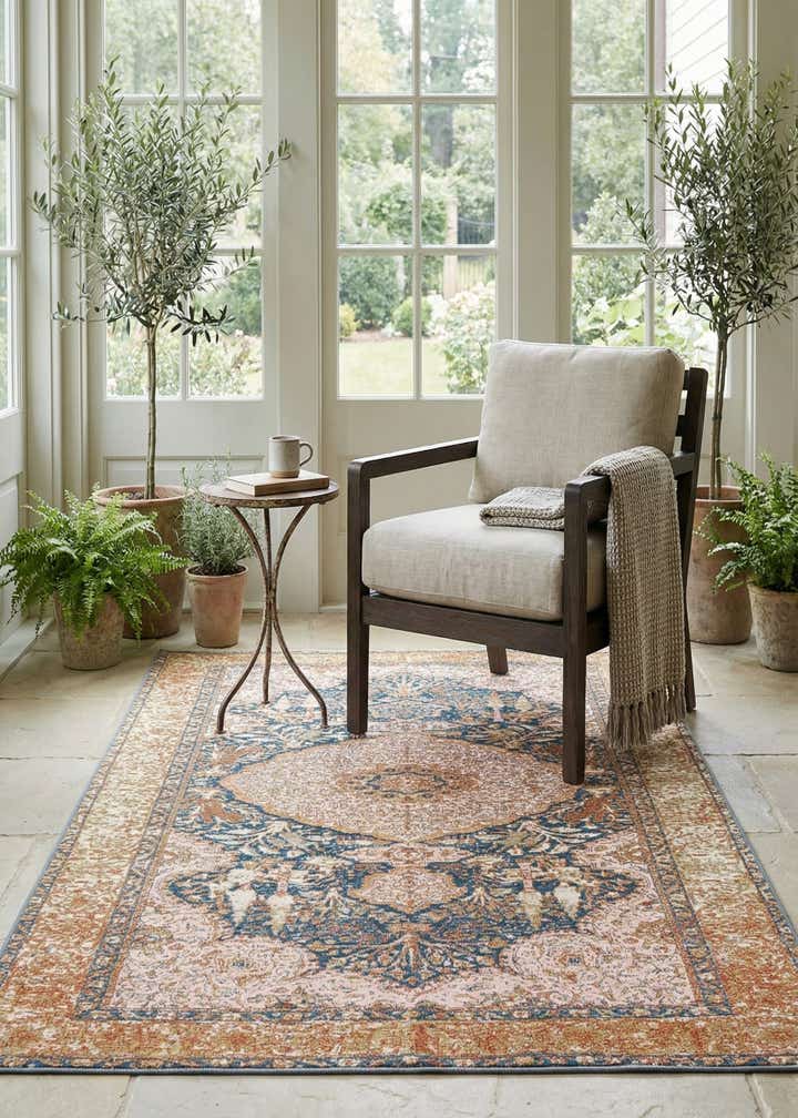 5' 3 x 7' 8 Easy-Clean Traditional Indoor / Outdoor Rug