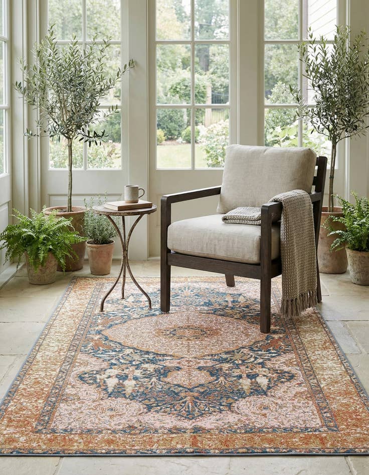 Detail image of 5' 3 x 7' 8  Washable Traditional Indoor / Outdoor Rug