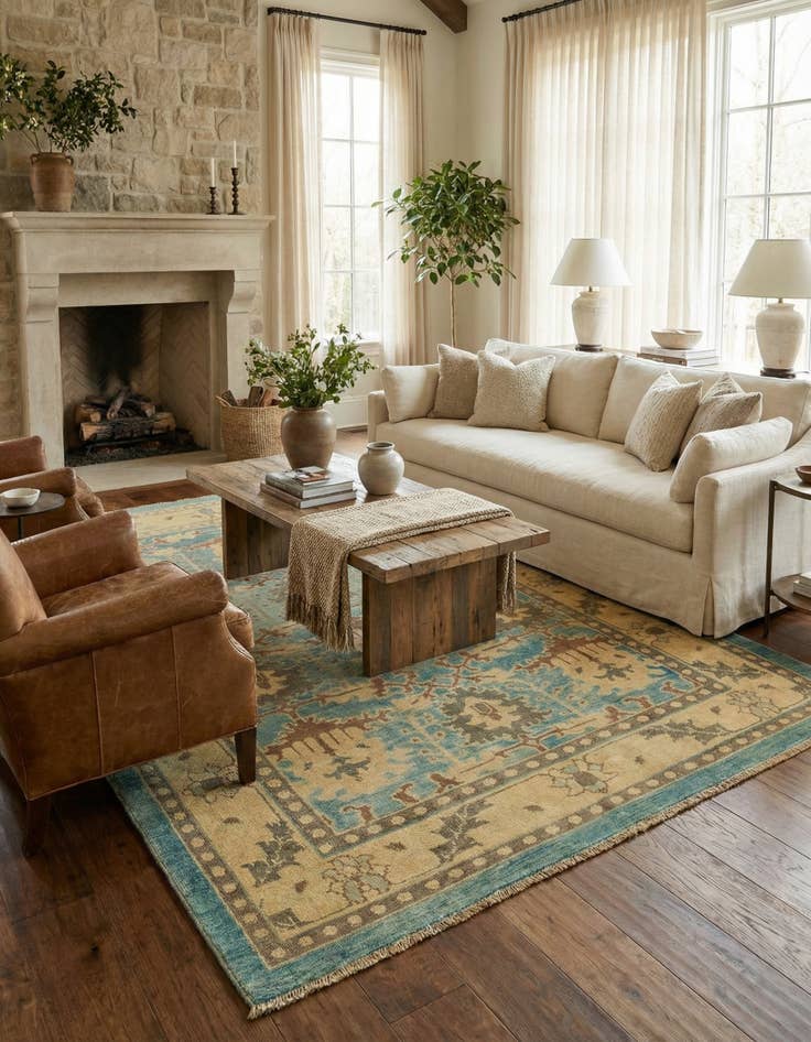 Detail image of  7' x 10' 7  Hand Knotted Oushak Wool Rug