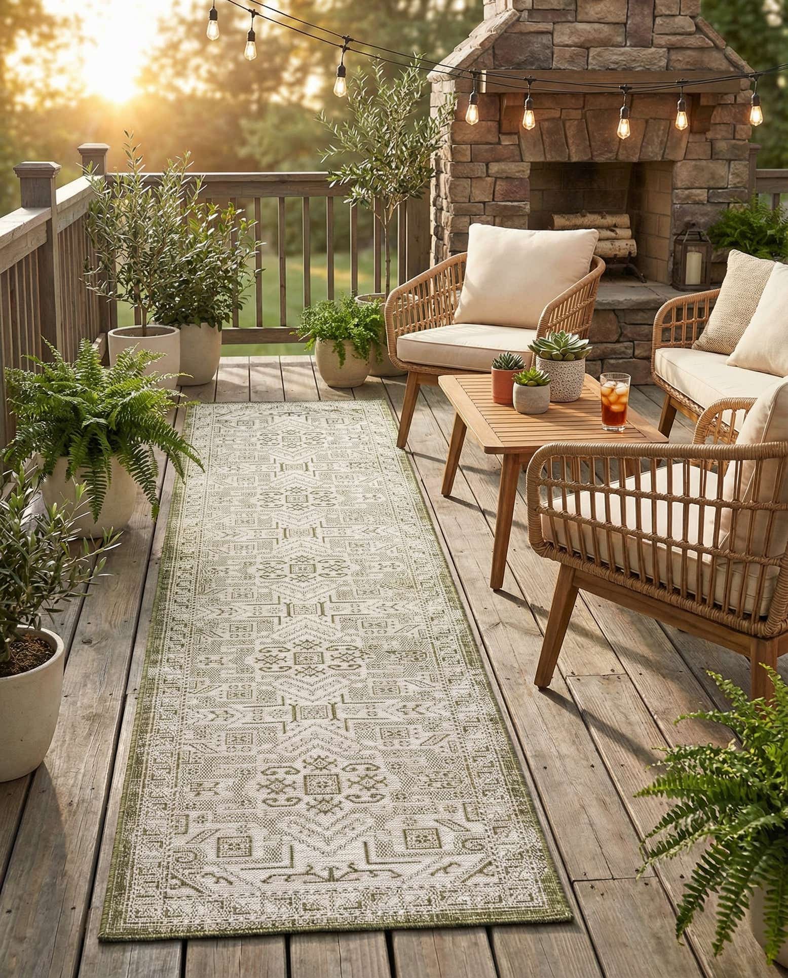 2' 7 x 12' Easy-Clean Aztec Indoor / Outdoor Runner Rug
