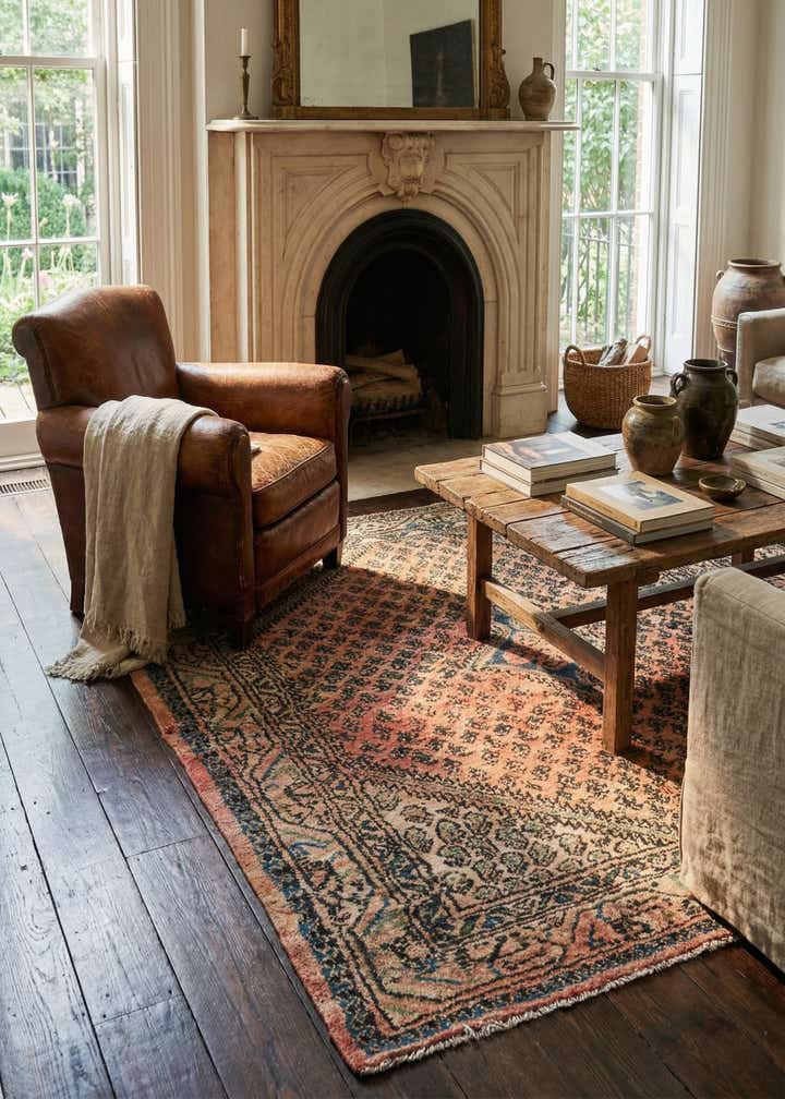 3' 9 x 4' 7 Hand Knotted Ultra Vintage Persian Wool Square Rug