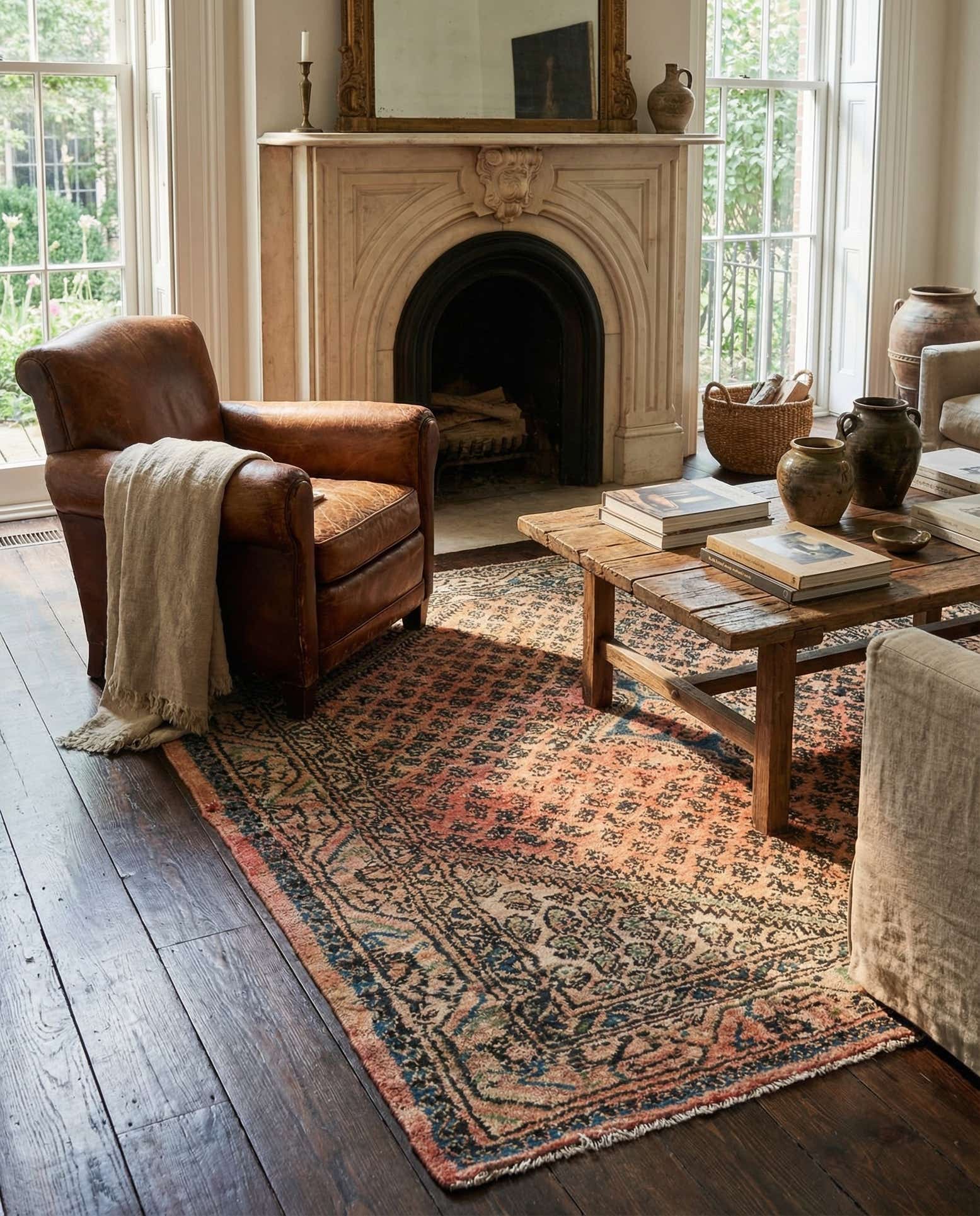 3' 9 x 4' 7 Hand Knotted Ultra Vintage Persian Wool Square Rug