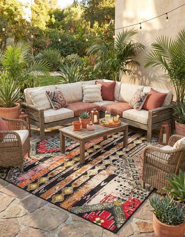Multi Black Easy-Clean Casablanca Indoor / Outdoor Square Rug