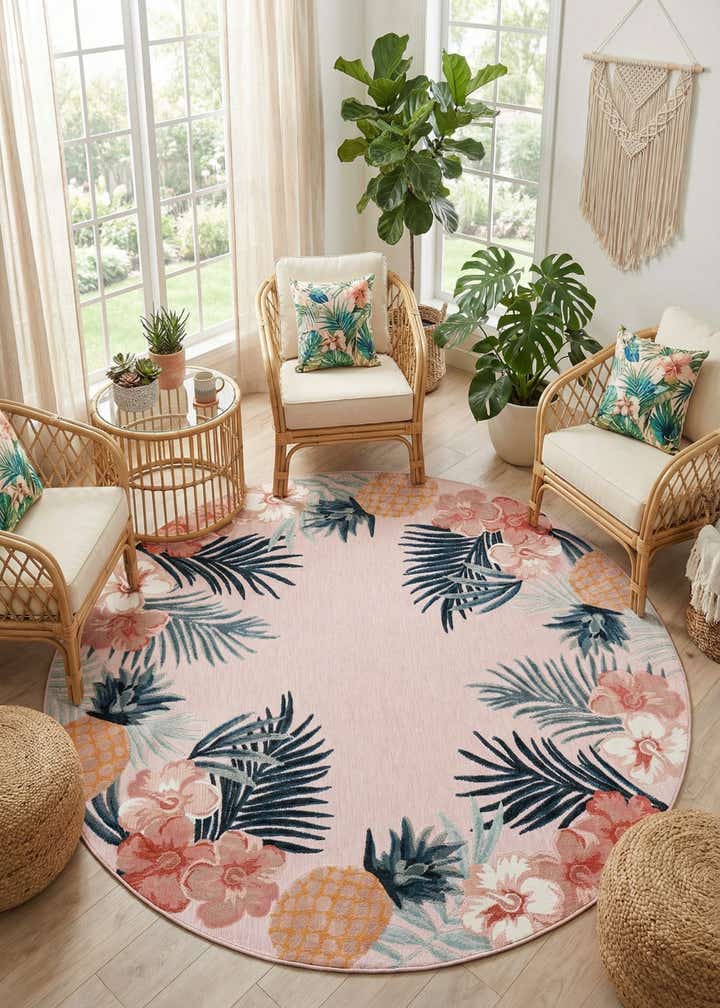 8' 2 x 8' 2 Easy-Clean Botanical Indoor / Outdoor Round Rug