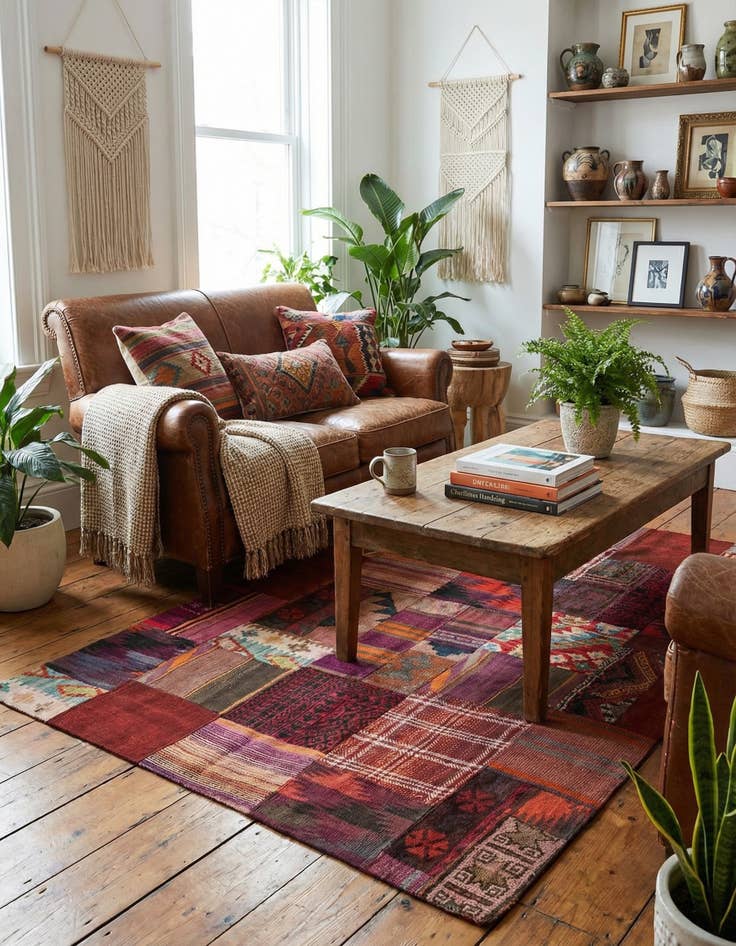 Detail image of 4' 1 x 6'  Hand Woven Kilim Patchwork Wool Rug