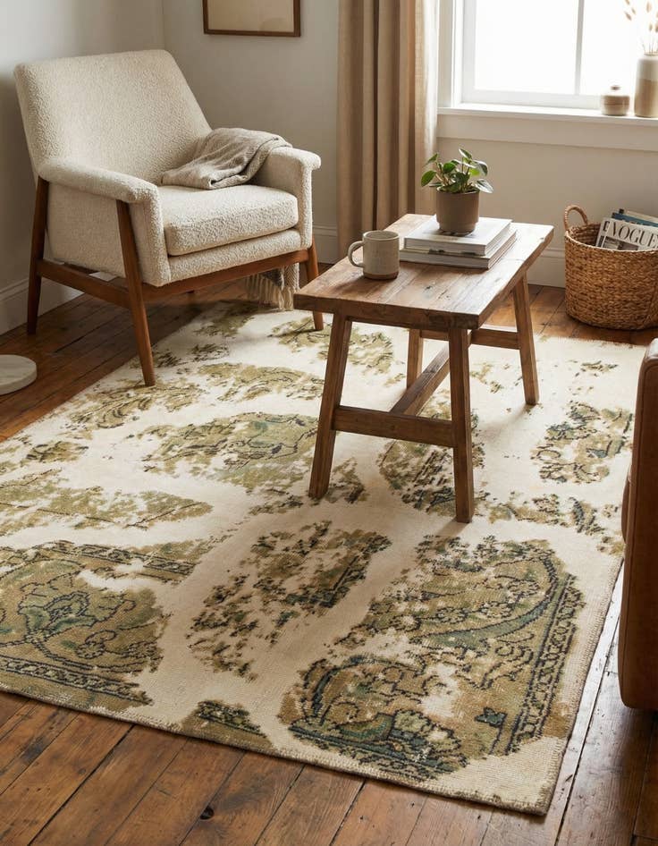 Detail image of 4' x 4' 2  Hand Knotted Ultra Vintage Persian Wool Square Rug