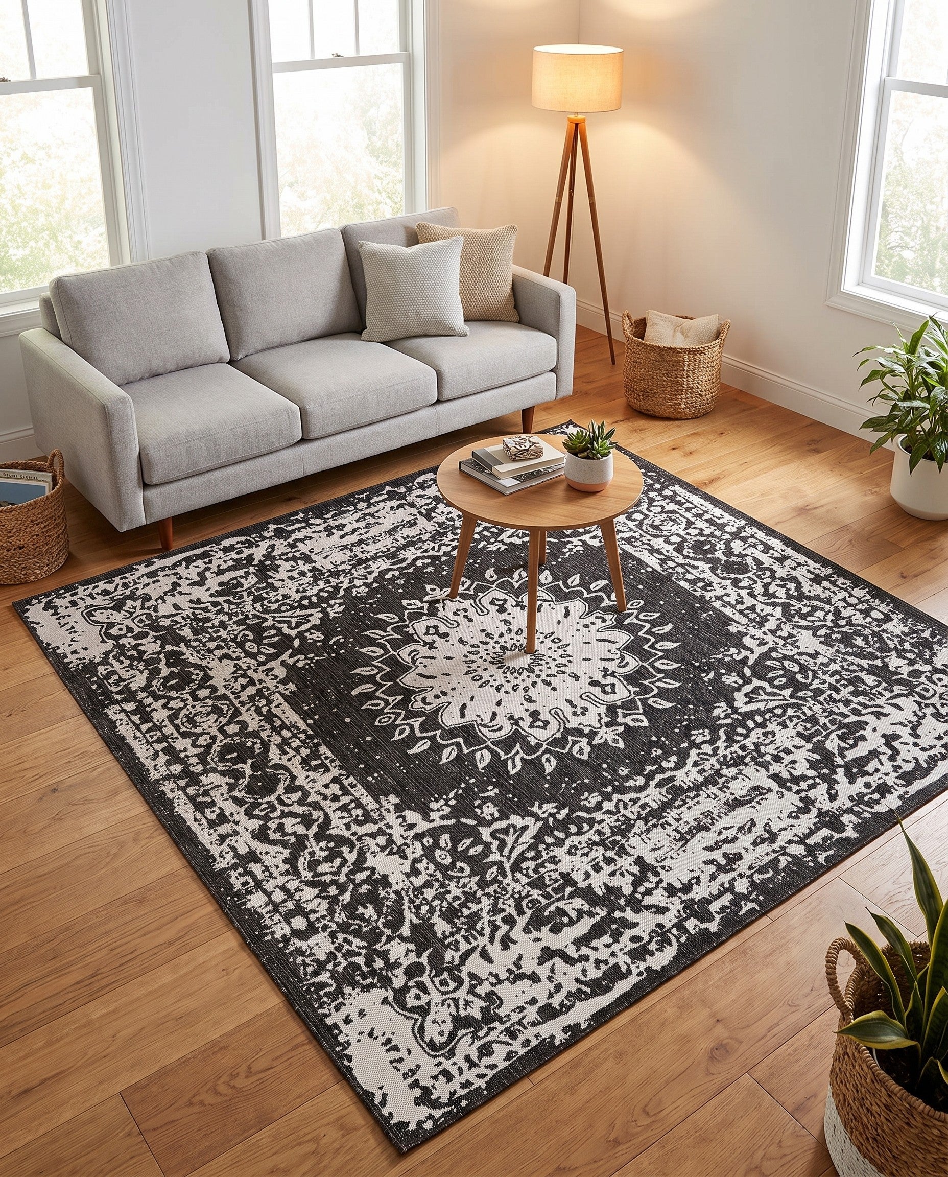 7' 10 x 7' 10 Easy-Clean Traditional Indoor / Outdoor Square Rug
