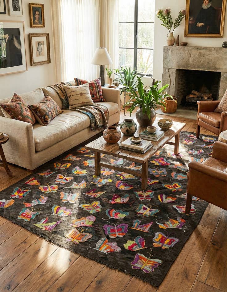 Detail image of  6' 4 x 9' 10  Hand Woven Kilim Suzani Wool Rug