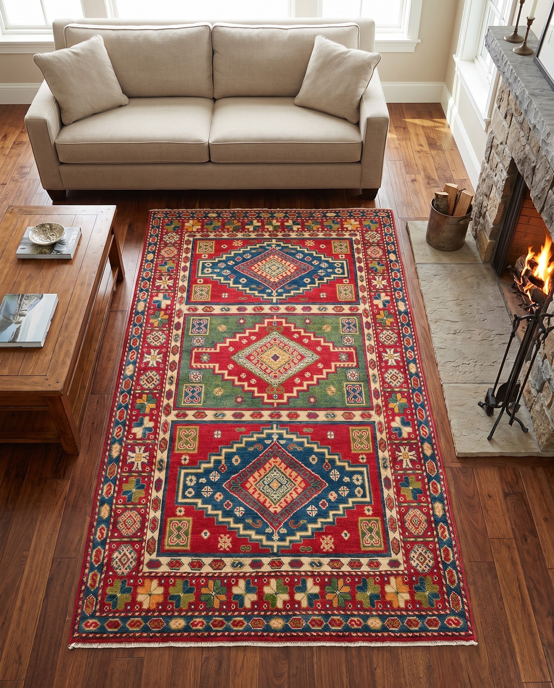 3' 9 x 6' 4 Hand Knotted Kazak Rug