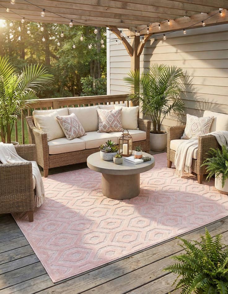 Detail image of 6' x 9'  Washable Trellis Textured Indoor / Outdoor Rug