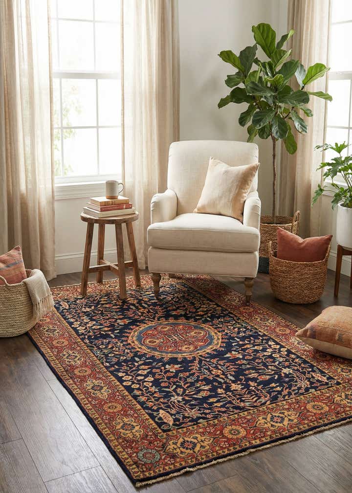 4' x 6' Hand Knotted Sarough Wool Rug