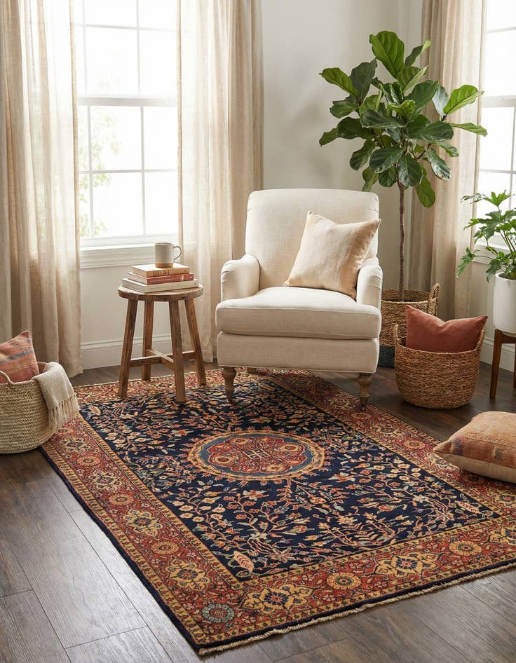 Detail image of 4' x 6'  Hand Knotted Sarough Wool Rug