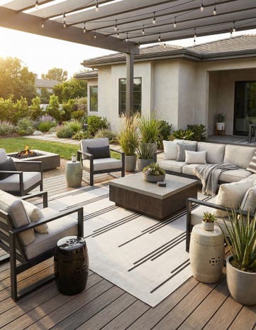 White and Black Easy-Clean Modern Indoor / Outdoor Square Rug