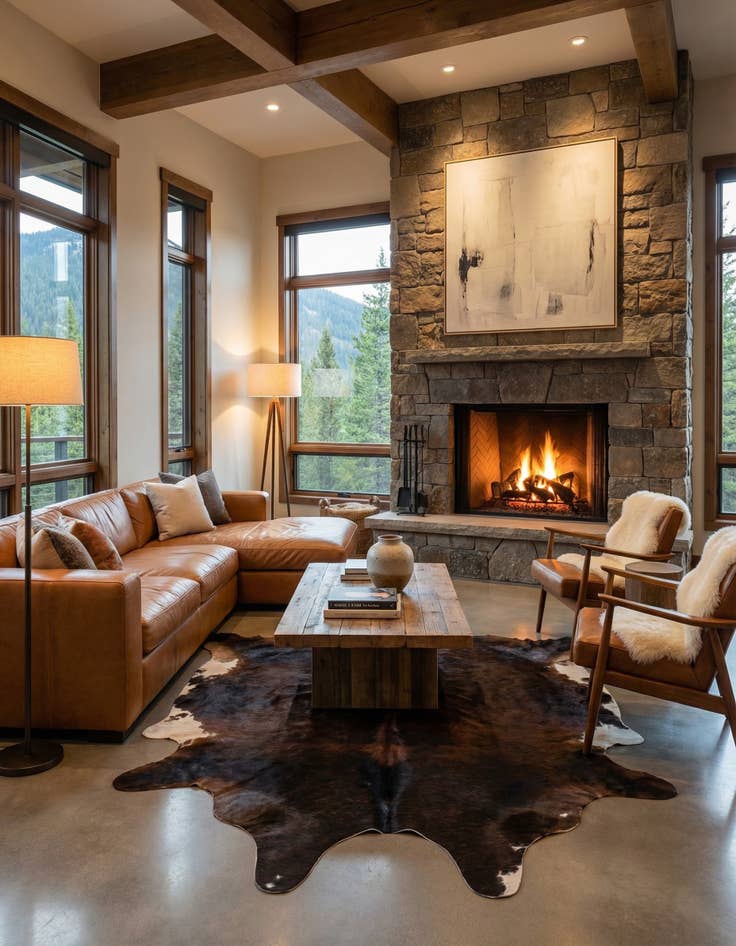 Detail image of 4' 5 x 4' 11 Cowhide Leather Square Rug