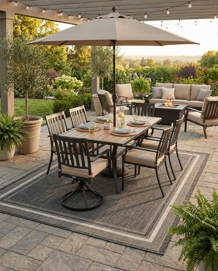 7' 10 x 11' Easy-Clean Border Indoor / Outdoor Rug