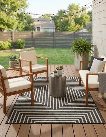 Black and White Easy-Clean Modern Indoor / Outdoor Rug