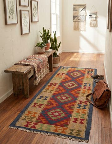 3' 1 x 6' 4 Hand Woven Kilim Maymana Wool Runner Rug