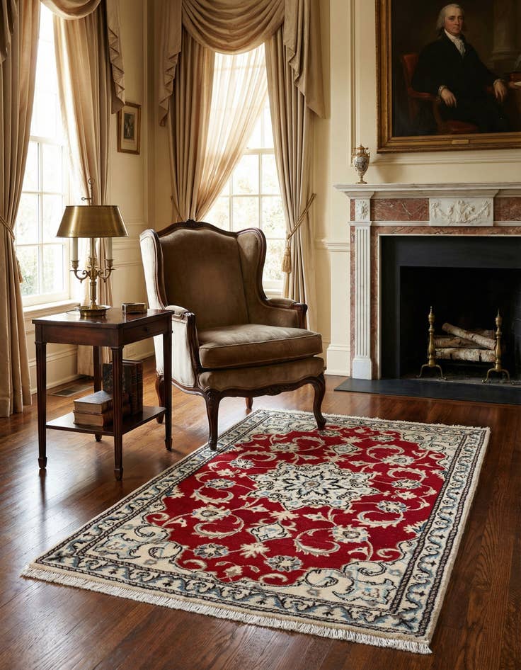 Detail image of  2' 10 x 4' 10  Hand Knotted Nain Persian Wool Rug