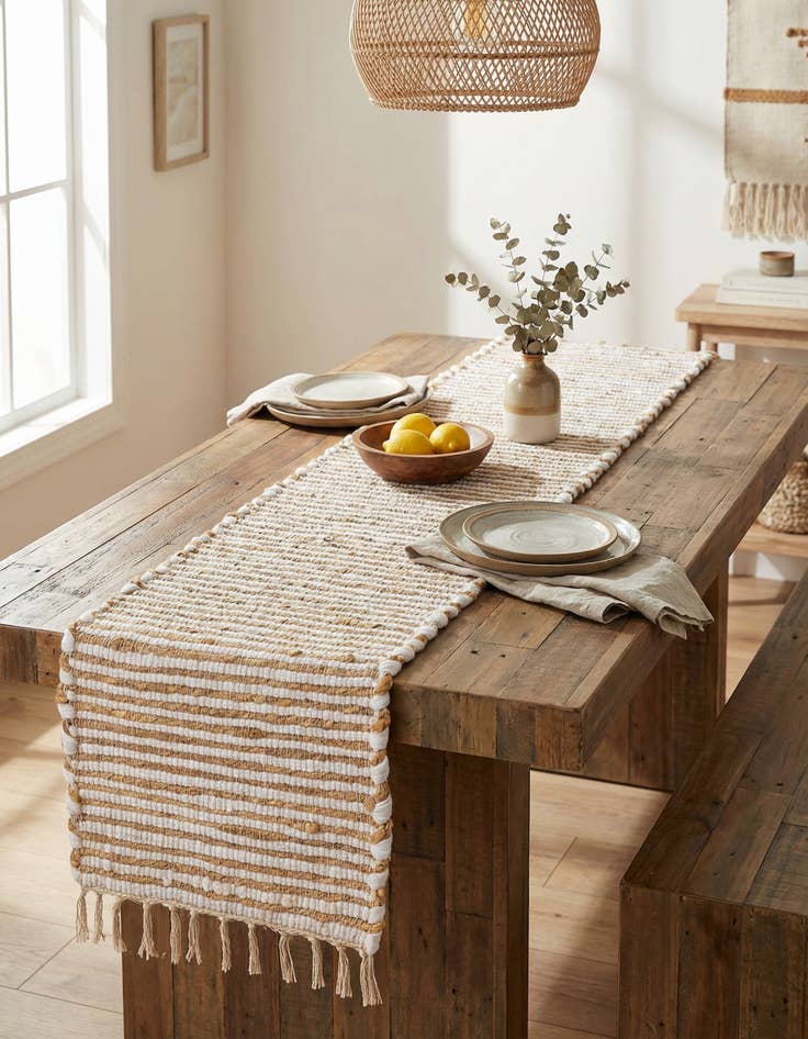 Detail image of  1' 2 x 4' 1  Hand Woven Chindi Jute Table Runner Rug