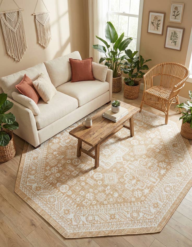 Detail image of 7' 10 x 7' 10  Washable Aztec Indoor / Outdoor Octagon Rug