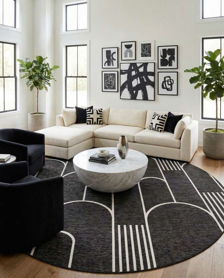 13' x 13' Easy-Clean Modern Indoor / Outdoor Round Rug