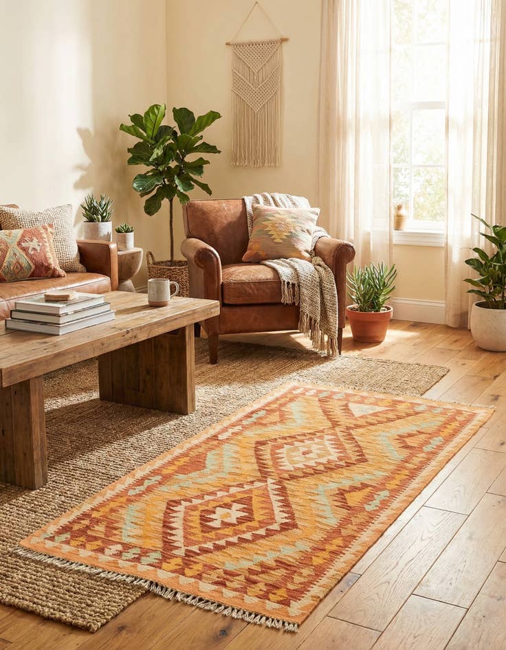 Detail image of 2' 10 x 4' 8  Hand Woven Kilim Waziri Wool Rug