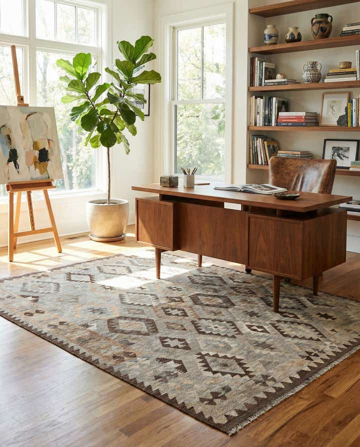6' 3 x 7' 9 Hand Woven Kilim Maymana Wool Rug