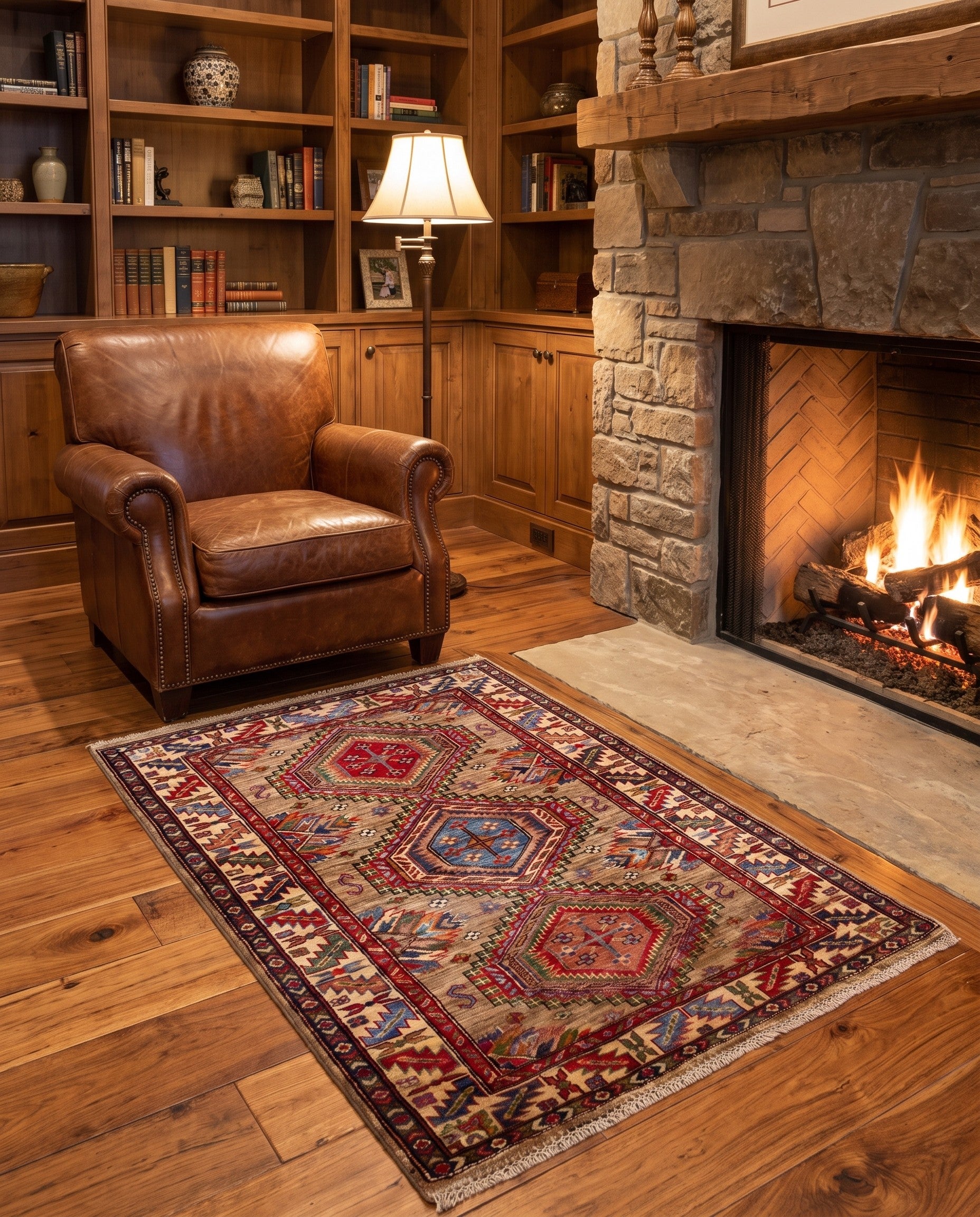 3' 5 x 5' 2 Hand Knotted Kazak Rug