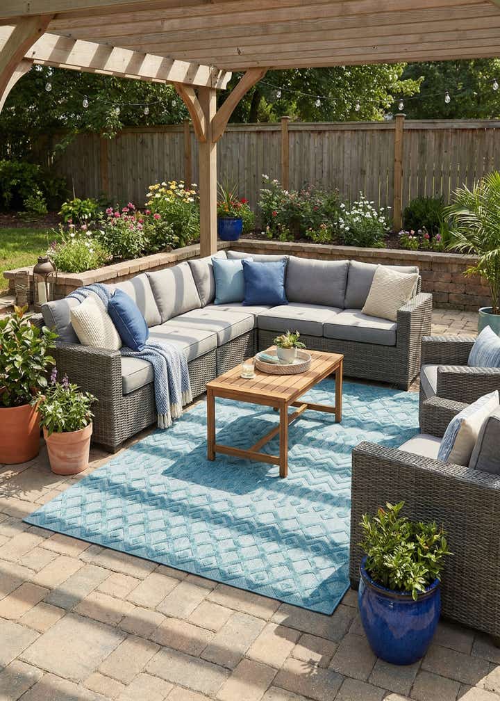7' 10 x 10' Easy-Clean Trellis Textured Indoor / Outdoor Rug