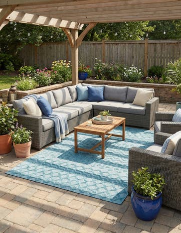 7' 10 x 10' Easy-Clean Trellis Textured Indoor / Outdoor Rug