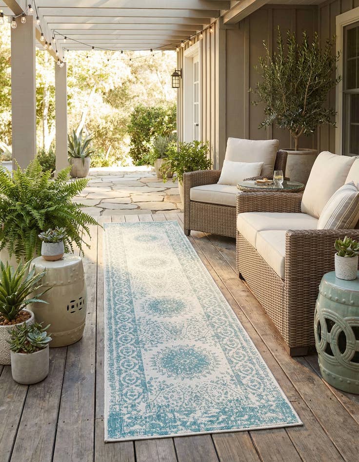 Detail image of 2' 7 x 12'  Washable Traditional Indoor / Outdoor Runner Rug