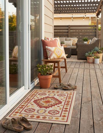 Beige and Rust Red Easy-Clean Baja Indoor / Outdoor Rug