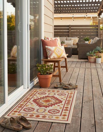 Beige and Rust Red Easy-Clean Baja Indoor / Outdoor Rug