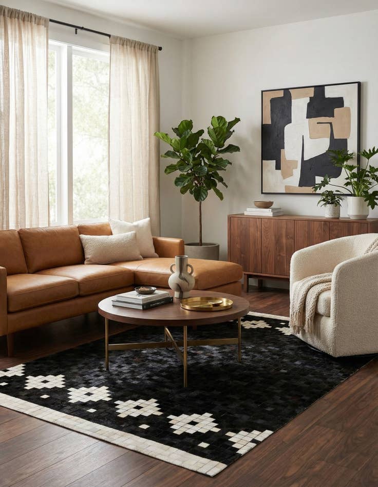 Detail image of 5' 2 x 8' 1 Cowhide Stocks Rug