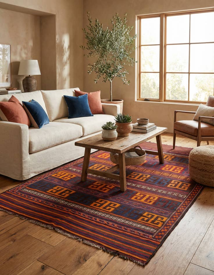 Detail image of 5' 6 x 8' 9  Hand Woven Kilim Fars Wool Rug