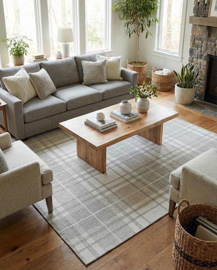 Detail image of 7' 10 x 7' 10 Easy-Clean Checkered Indoor / Outdoor Square Rug